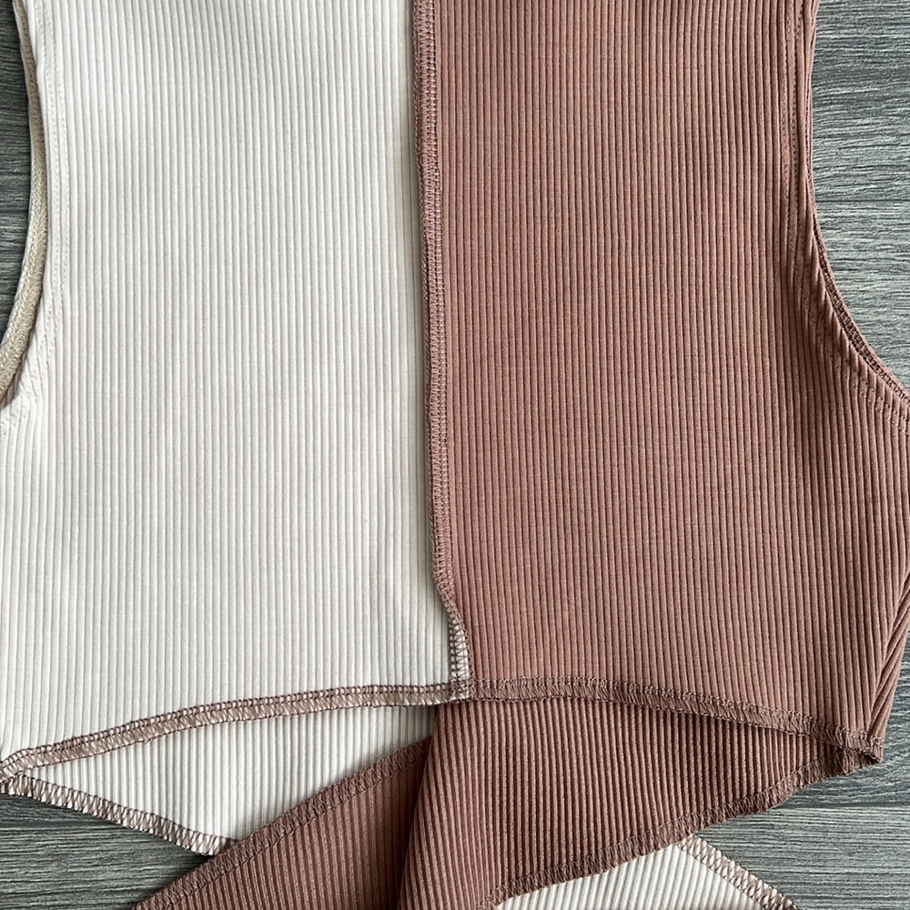 NAKED WARDROBE Ribbed Criss Cross Crop Top Size Medium Neutral Tan Y2K Retro 90s - Picture 8 of 10